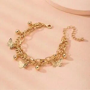 Gold Butterfly Layered Charm Bracelet
